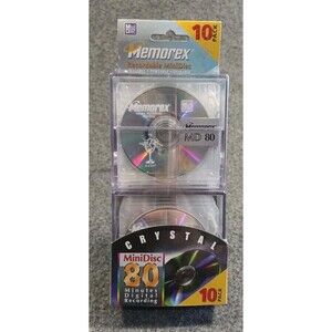 New 10 Pack Memorex CRYSTAL MD 80 minute DIGITAL Recordable Mini Disc